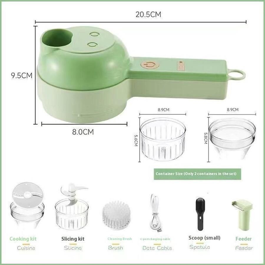 Miniwoo Elektrische Groentesnijder & Rasp – Oplaadbaar met Kabel – Met Snijmes Driesectie Mes & Reinigingsborstel