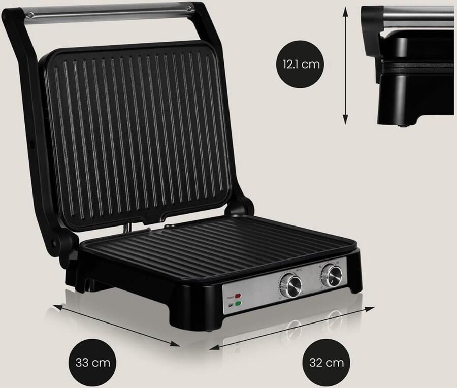 Mira Contactgrill met uitneembare platen Contactgrill Multi grill Zilver Zwart ‎33cm x 32cm x 13cm;2.6 kg