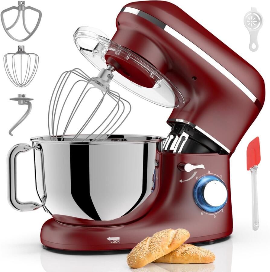 Nexvo Deegmachine Elektrische Deegmixer Keukenmixer 6.2L Mixen en Mengen- Rood 38cm x 24cm x 32cm