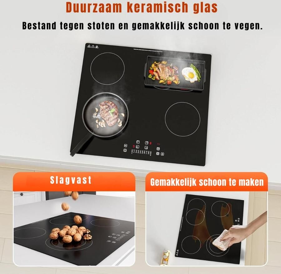 Mira Elektrische Kookplaat 4 Pits Elektrische Fornuis Elektrische Kookplaat Vrijstaand 4 Kookzones Kinderslot Zwart 59cm x 52cm x 5cm