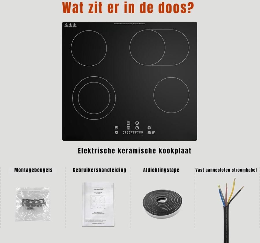 Mira Elektrische Kookplaat 4 Pits Elektrische Fornuis Elektrische Kookplaat Vrijstaand 4 Kookzones Kinderslot Zwart 59cm x 52cm x 5cm