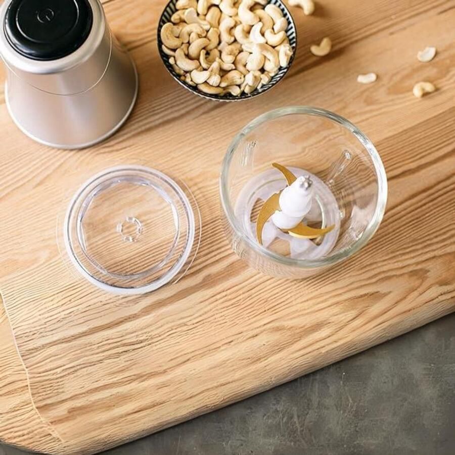 Mira Hakmolen Elektrisch Hakmolen Electrisch Met 600 ml Glazen Kom Food Chopper Met 3 Titanium Messen – Zilver 28 cm x 15 cm x 15 cm