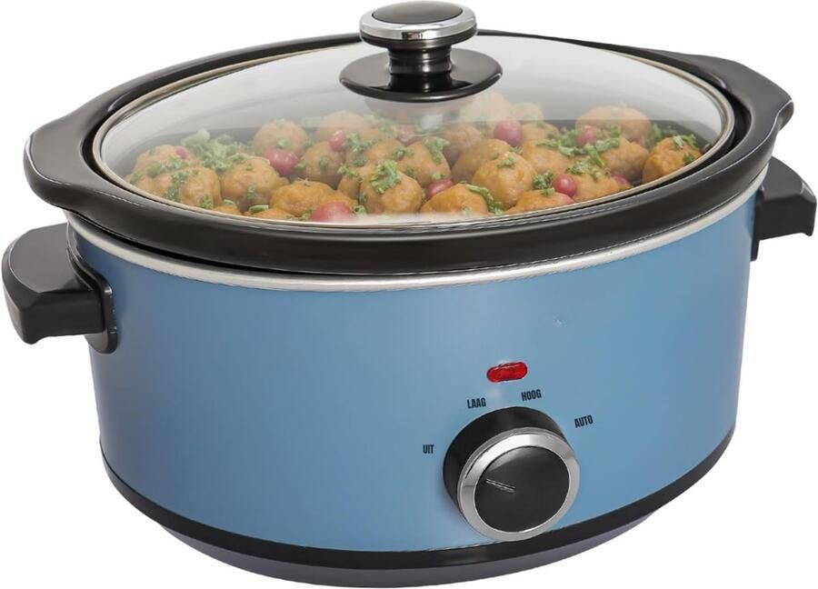 Mira Slowcooker met timer Slowcooker Crockpot Blauw 24cm x 31cm x 18cm