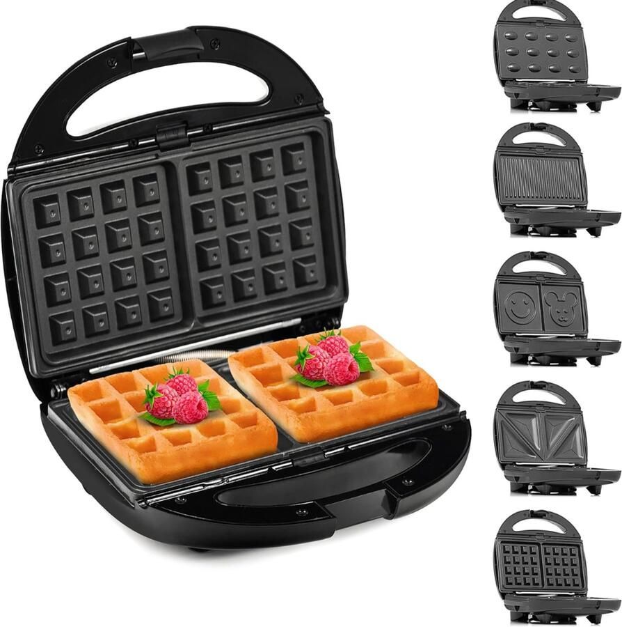 Mira Wafelijzer Met Verwisselbare Platen Wafelijzer Tefal Wafelijzer Hartvorm Zwart Zilver ‎24cm x 22cm x 10cm