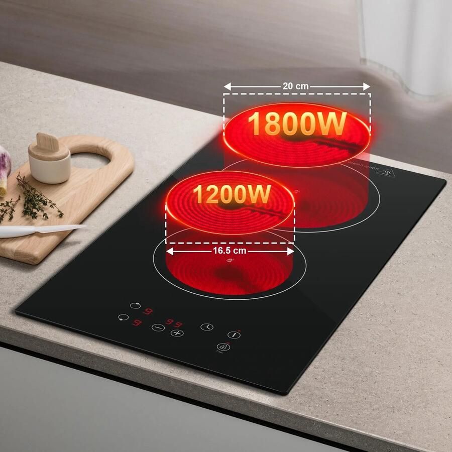 Miryx Glazen Keramische Kookplaat 2-Pits Touch Control Timer Inbouw & Vrijstaand 3000W Zwart