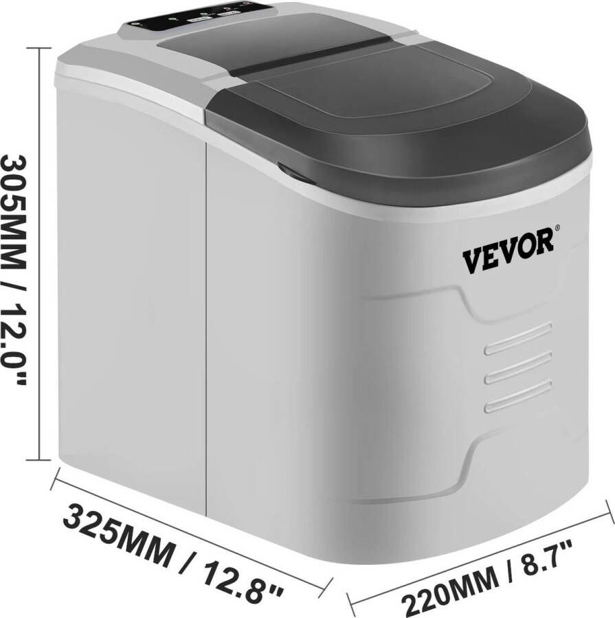 MiShar Ijsblokjesmachine Ijsmachine 12KG Zwart Ijsblokjes Maken Ijs Dispenser Ijsblokjes maker Dichte Deksel Grijs Draagbare Ijsmaker