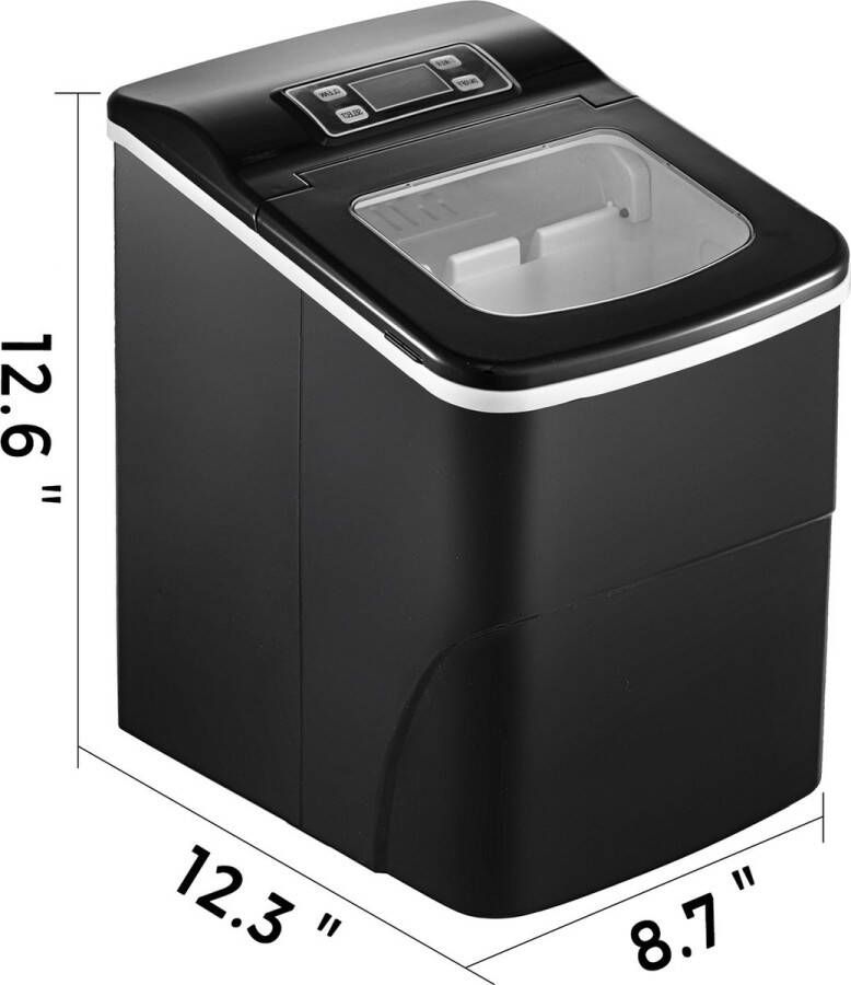 MiShar Ijsblokjesmachine Ijsmachine 12KG Zwart Ijsblokjes Maken LCD Scherm- Ijs Dispenser Ijsblokjes maker Draagbare Ijsmaker Doorkijkbare Deksel Digitaal Display Instelbaar Ijsblokjes Grootte