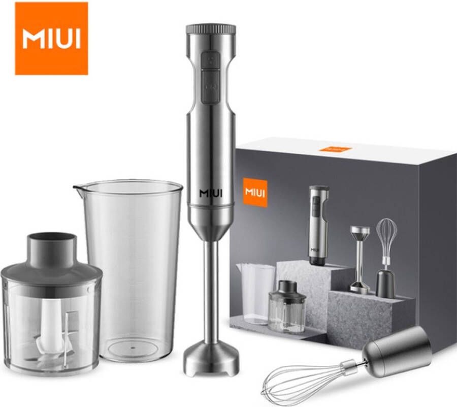 MIUI Luxe 4 in 1 Staafmixer set Krachtige 1000W Motor 15+ Snelheden Kinderslot RVS 700 Ml mengbeker