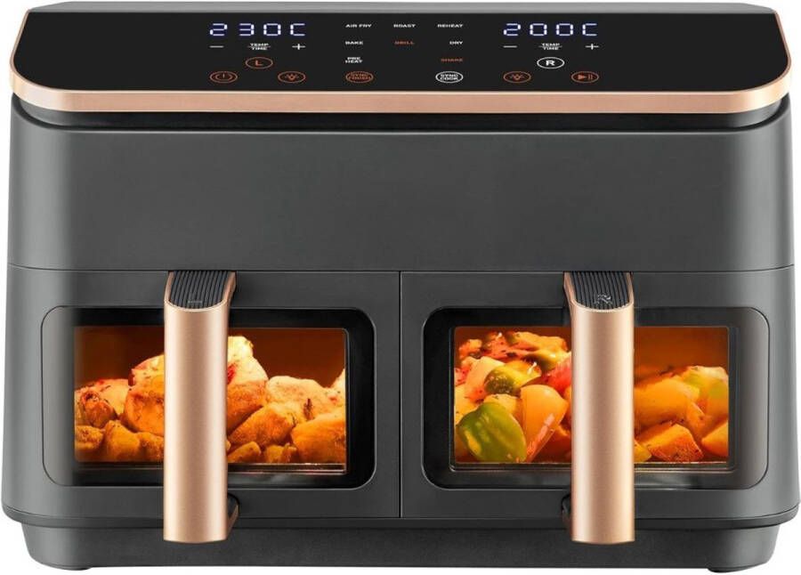 MKSS Dubbele Airfryer XXXL Duo Heteluchtfriteuse Geschikt voor Accessoires Zwart en Roségoud
