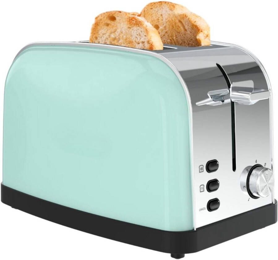 MMM Broodrooster Retro Broodrooster Zwart 7 Posities 3 Functies met Kruimellade- Groen- 3 cm x 22 cm x 21 cm