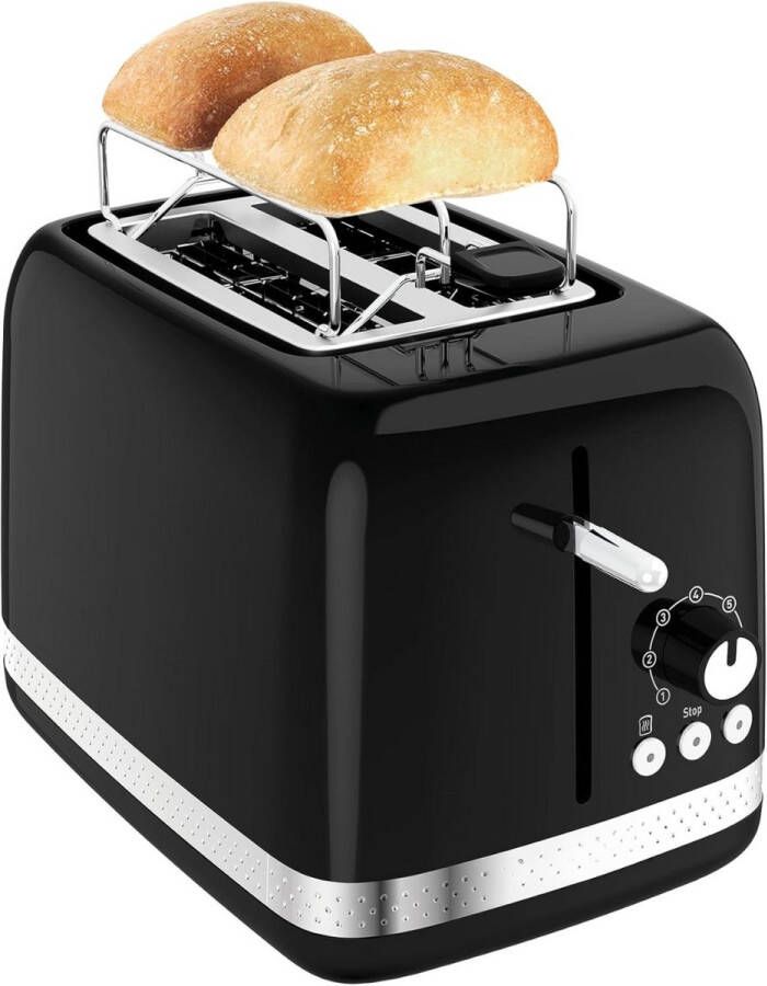 MMM Broodrooster Retro Broodrooster Zwart 7 Roosterniveaus 3 Functies met Verlichte Knoppen