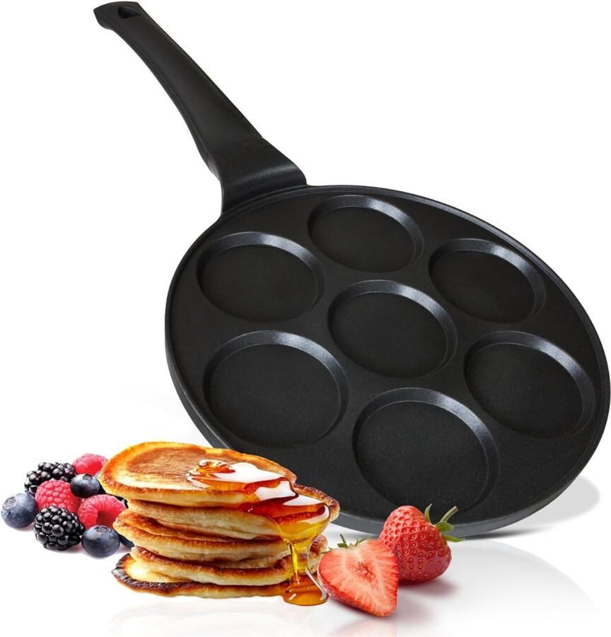 MMM Poffertjesmaker Poffertjespan Electrisch 7 Mini Pannenkoeken Voor Alle Warmtebronnen- Zwart 47 cm x 27 cm x 2 cm