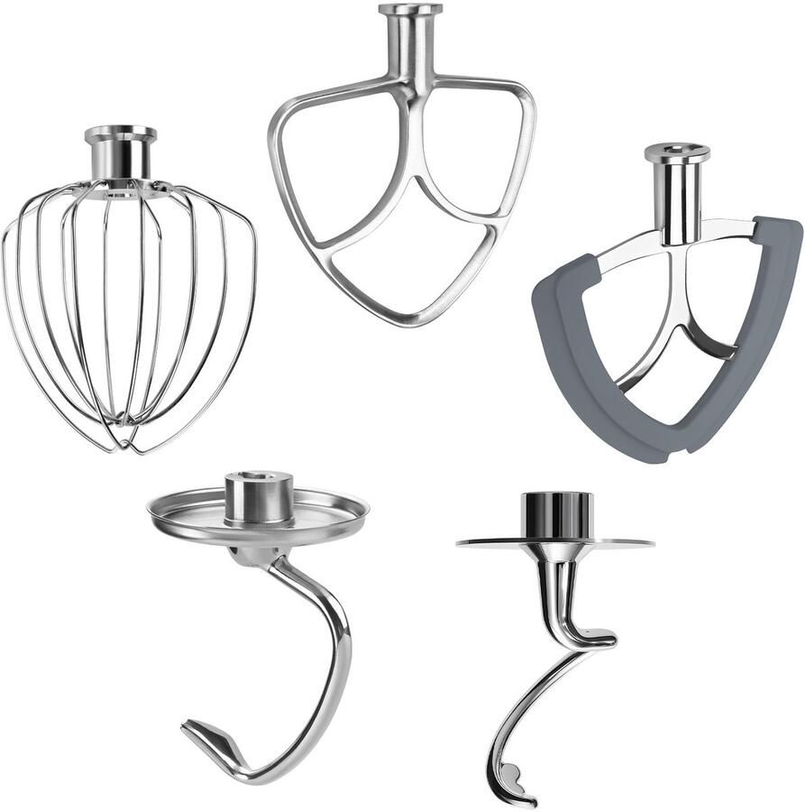 MMOBIEL 5-Delige Accessoireset voor KitchenAid 4 5-5 Quart Tilt-Head Stand Mixers Artisan & Classic Series K45 6-Draads Garde Platte Mixer Flex Edge Klopper Spiralen Deeghaak & Deeghaak RVS