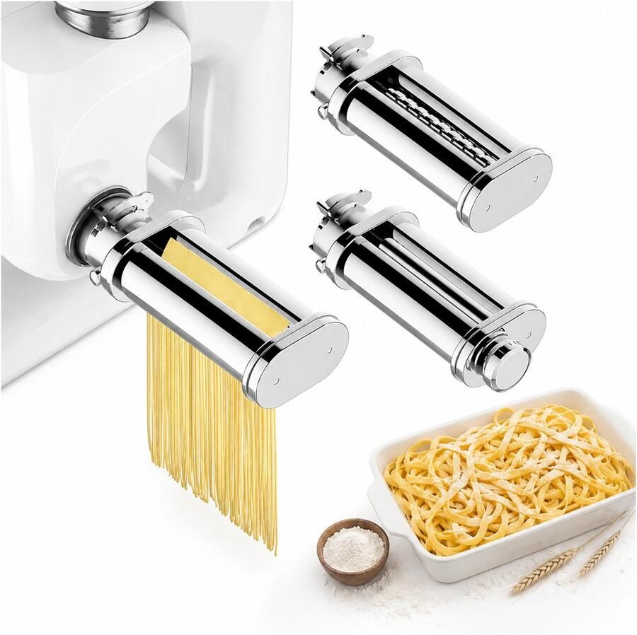 MMOBIEL Pasta Maker Attachment voor Bosch MUM4 & MUM5 Staande Mixer 3-delig – Pasta Roller Spaghetti Cutter & Fettuccine Cutter – 8 Verstelbare Dikte-instellingen – Mixer Accessoires voor Bosch van