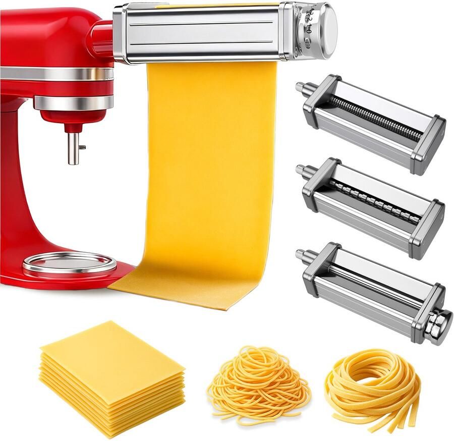 MMOBIEL Pasta Maker Attachment voor KitchenAid Staande Mixer 3-delig – Pasta Roller Spaghetti Cutter & Fettuccine Cutter – Roestvrijstalen Accessoires Mixer Accessoires voor KitchenAid