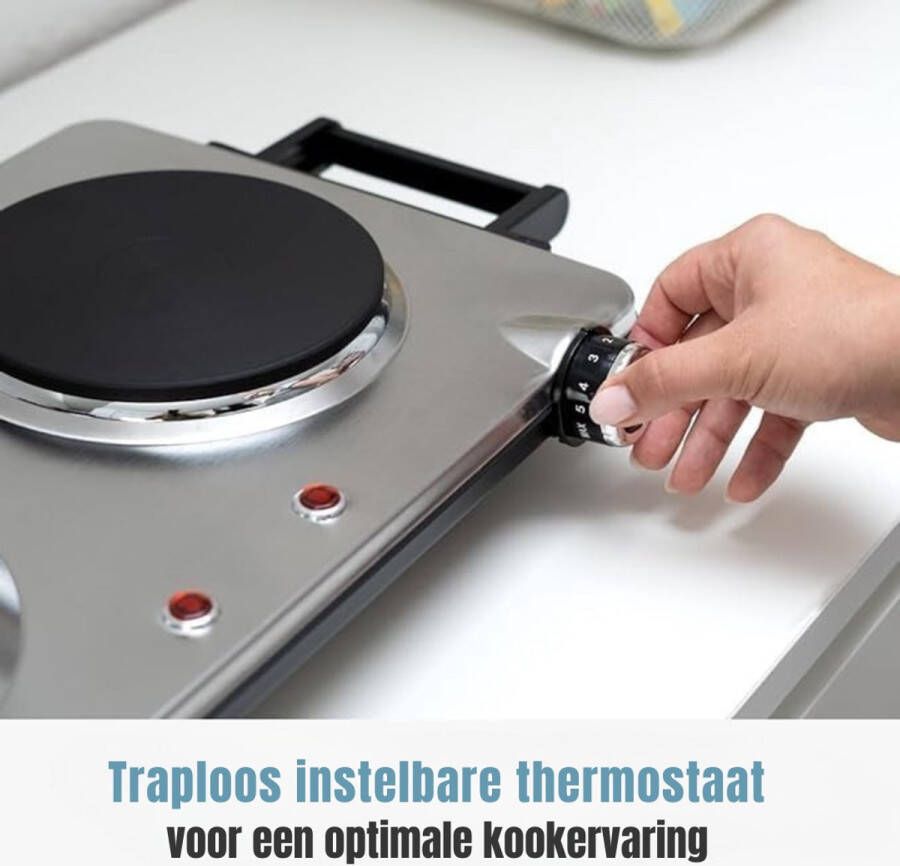 MMP Elektrische Kookplaat 4 Pits Elektrische Fornuis Elektrische Kookplaat Vrijstaand 4 Kookzones Kinderslot Zilver 53cm x 35cm x 10cm