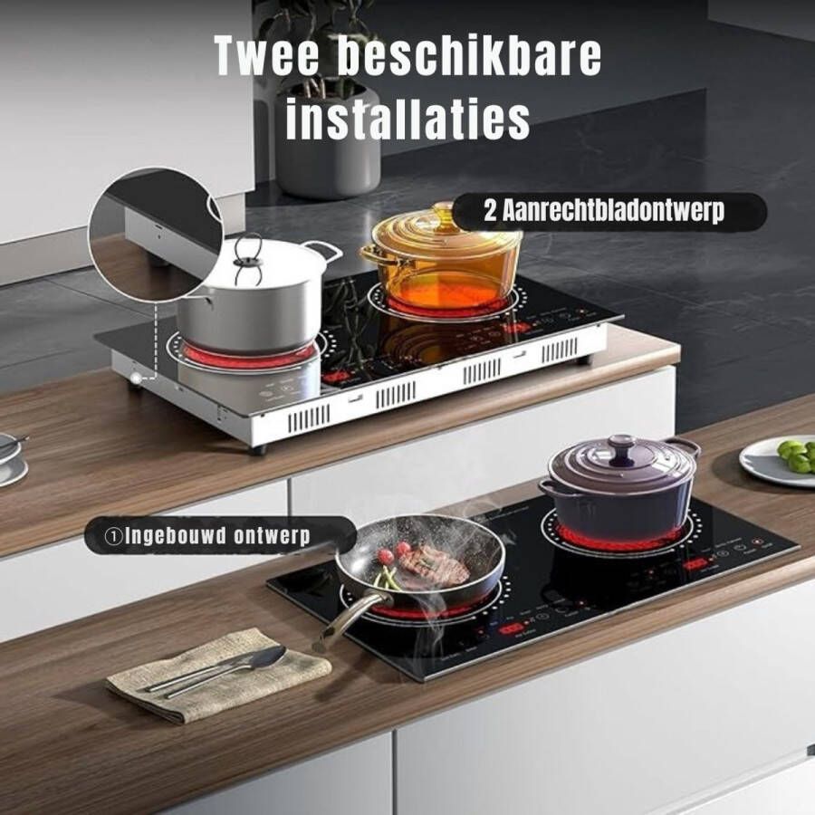 MMP Elektrische Kookplaat 4 Pits Elektrische Fornuis Elektrische Kookplaat Vrijstaand 4 Kookzones Kinderslot Zwart 36cm x 28cm x 7cm