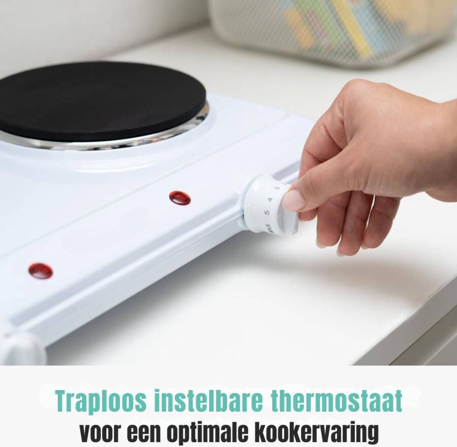 MMP Elektrische Kookplaat 4 Pits Elektrische Fornuis Elektrische Kookplaat Vrijstaand 4 Kookzones Kinderslot Wit 50cm x 33cm x 10cm