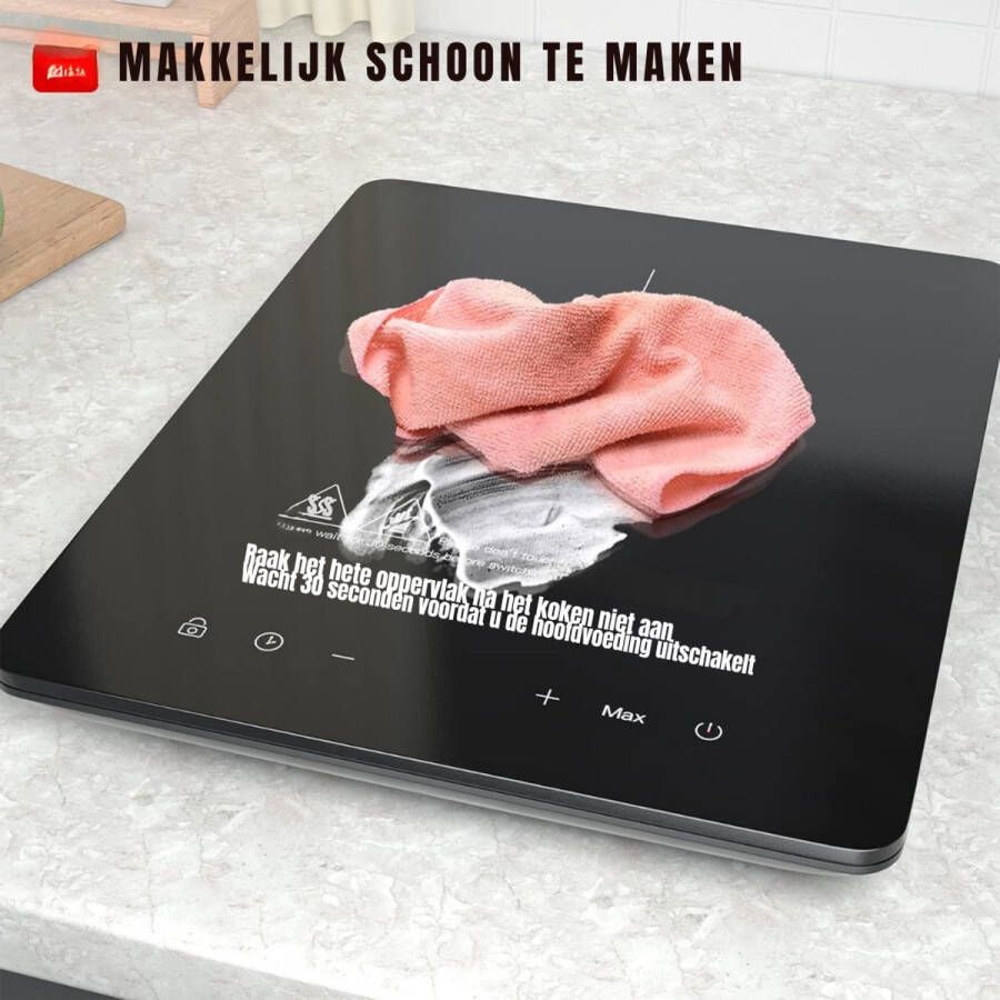 MMP Elektrische Kookplaat 4 Pits Elektrische Fornuis Elektrische Kookplaat Vrijstaand 4 Kookzones Kinderslot Zwart 35cm x 28cm x 5cm