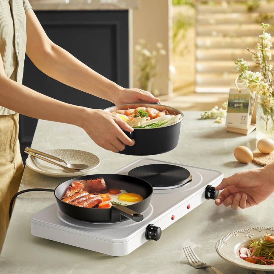 MMP Elektrische Kookplaat 4 Pits Elektrische Fornuis Elektrische Kookplaat Vrijstaand 4 Kookzones Kinderslot Wit 46cm x 24cm x 6cm