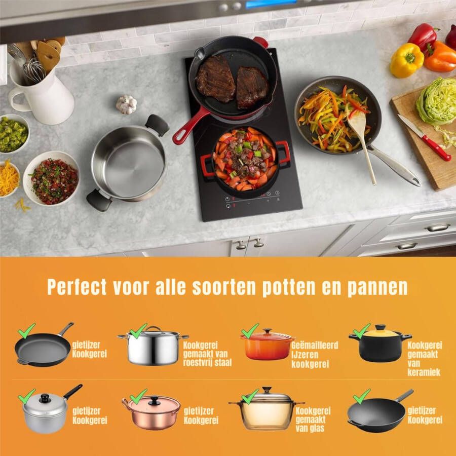 MMP Elektrische Kookplaat 4 Pits Elektrische Fornuis Elektrische Kookplaat Vrijstaand 4 Kookzones Kinderslot Zwart 29cm x 52cm x 6cm