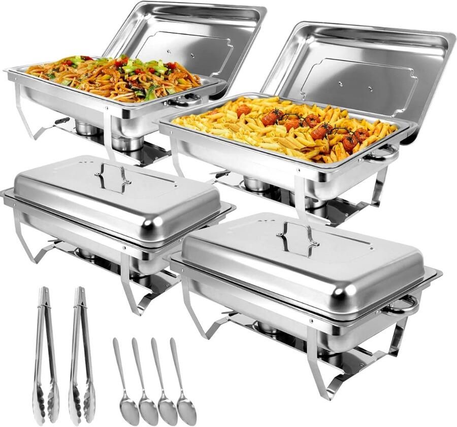 Mmp Buffetwarmer Warmhoudplaat Chafing Dish Set 9L Roestvrijstalen Verwarmingsbak 62x30x35cm Zilver