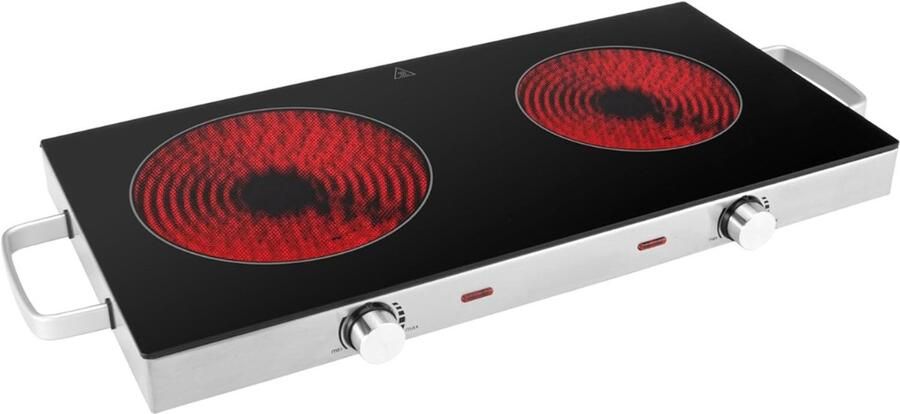 Aura Elektrische Kookplaat 4 Pits Elektrische Fornuis Elektrische Kookplaat Vrijstaand 4 Kookzones Kinderslot Zilver 66cm x 35cm x 10cm