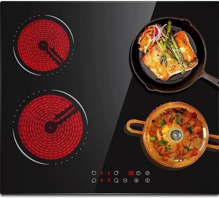 MMP Elektrische Kookplaat 4 Pits Elektrische Fornuis Elektrische Kookplaat Vrijstaand 4 Kookzones Kinderslot Zwart 59cm x 52cm x 5cm