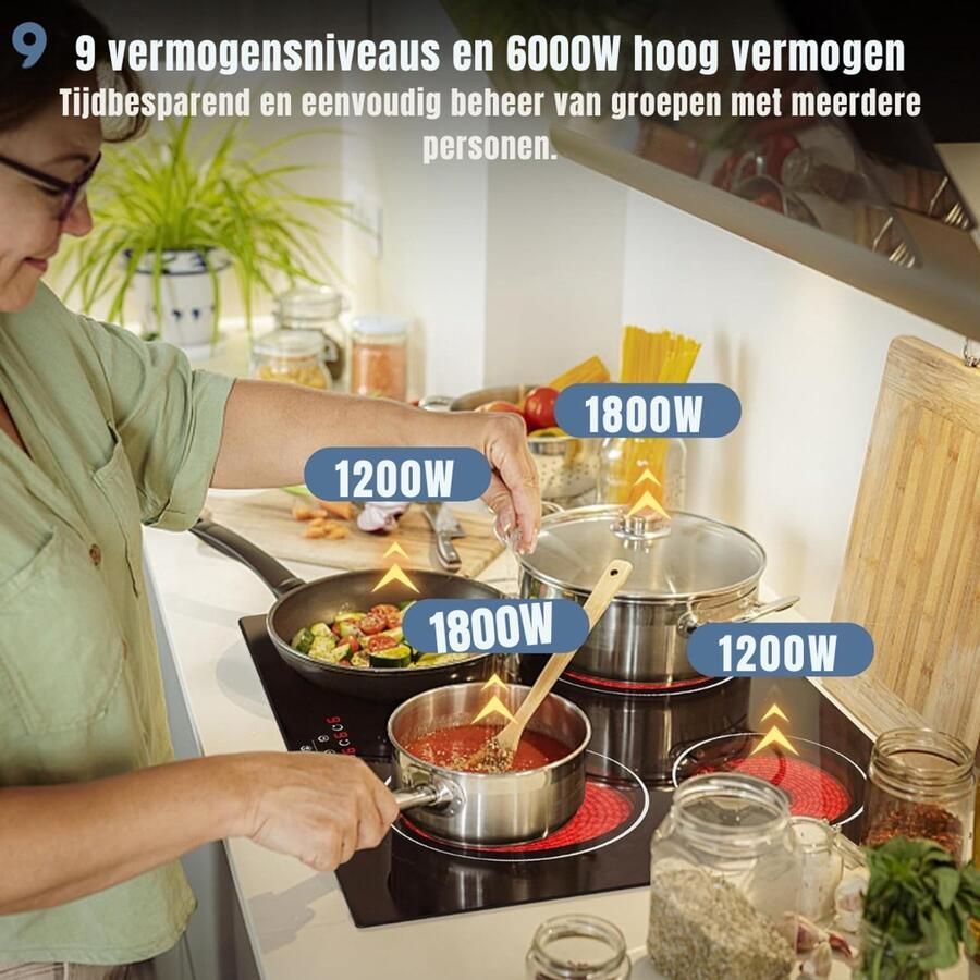MMP Elektrische Kookplaat 4 Pits Elektrische Fornuis Elektrische Kookplaat Vrijstaand 4 Kookzones Kinderslot Zwart 59cm x 52cm x 5cm