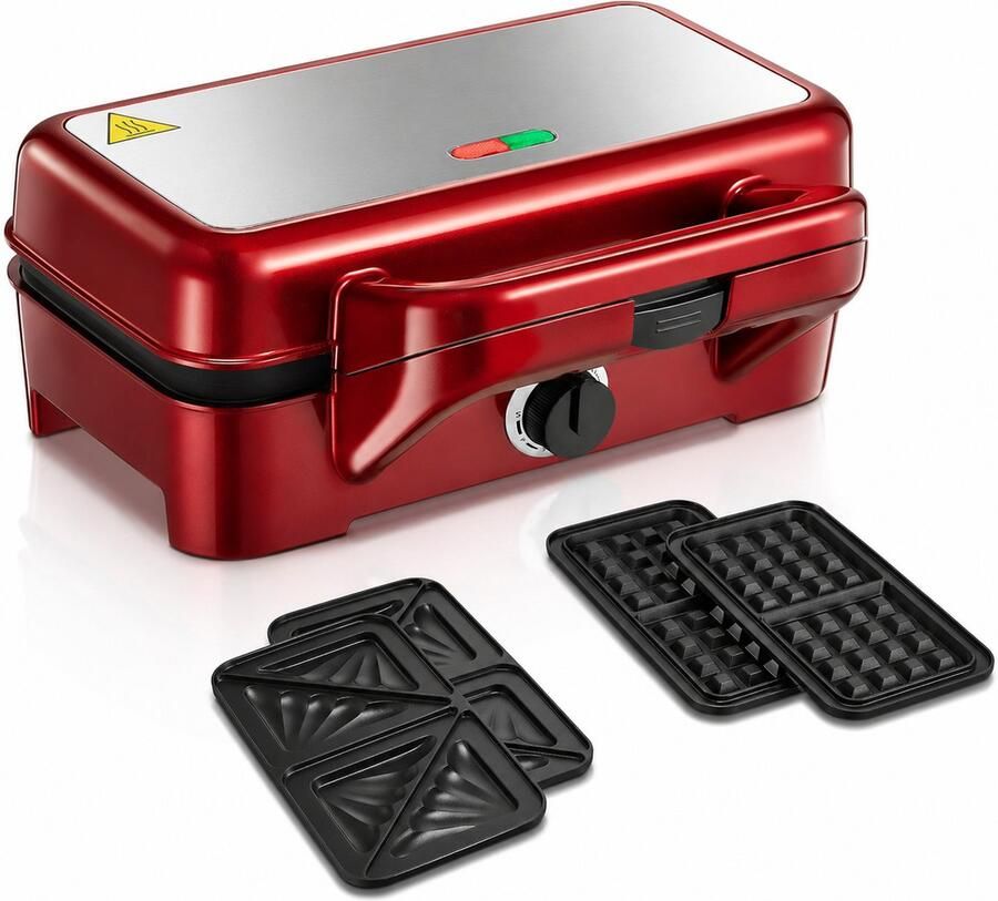 Mmp Wafelijzer met verwisselbare platen Wafelijzer Rood- 1200w 23cm x 29cm x 12cm