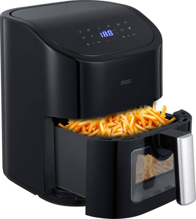 MOA Digitale Airfryer XL Heteluchtfriteuse 4.5 liter PerfectFry 8 voorgeprogrammeerde programma's Met kijkvenster en verlichting 1600W Zwart PFS5