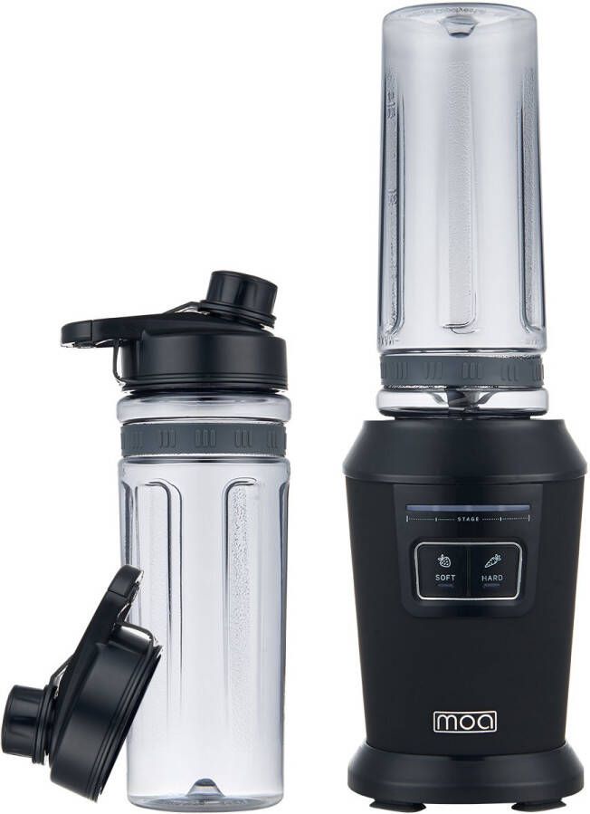 MOA Blender Smoothie Maker met 2 Tritan Bekers van 600ml Mini Blender To Go 800W RVS Zwart - Foto 2