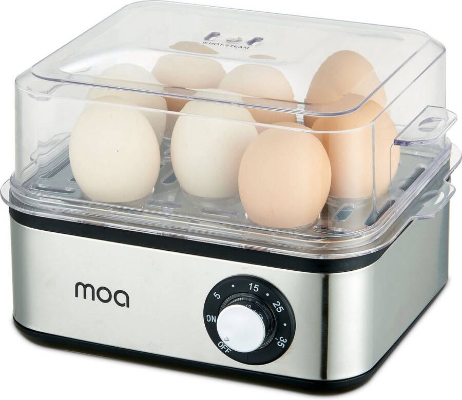 MOA Elektrische eierkoker voor 8 eieren Inclusief maatbeker Eierprikker Met timer 500W RVS behuizing EB06