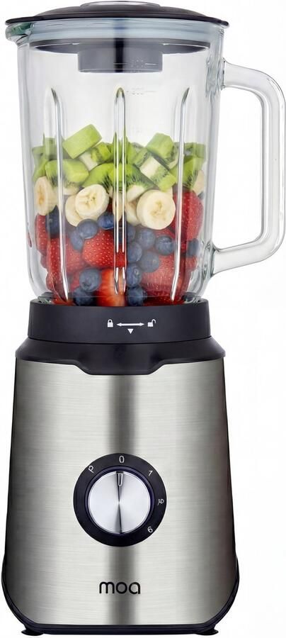 MOA Blender BPA-Vrij Smoothie Maker met 1 5L Glazen Kan Voor Ijs Bevroren Fruit Noten Mini 1000W RVS Zilver - Foto 3