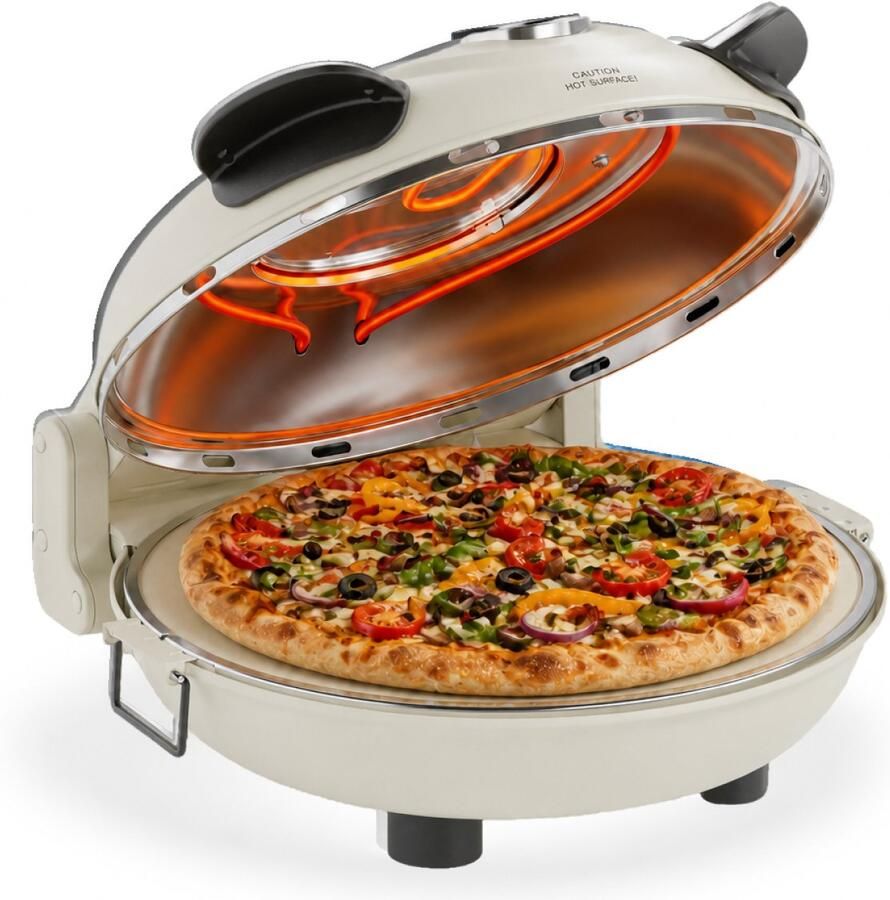 MOA Elektrische Pizzaoven Tot 400°C Boven- en Onderwarmte Met Bamboeschep Pizza Oven 30 5 cm Pizzasteen Beige
