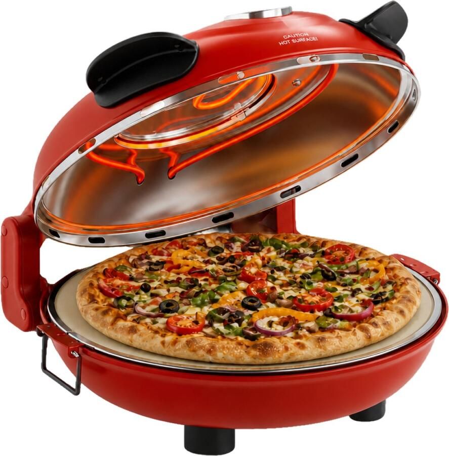 MOA Elektrische Pizzaoven Tot 400°C Boven- en Onderwarmte Met Bamboeschep 30 5 cm Pizza Oven Pizzasteen Rood