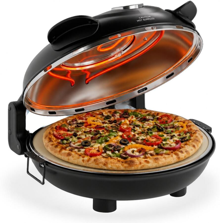 MOA Elektrische Pizzaoven Tot 400°C Boven- en Onderwarmte Met Bamboeschep Pizza Oven 30 5 cm Pizzasteen Zwart