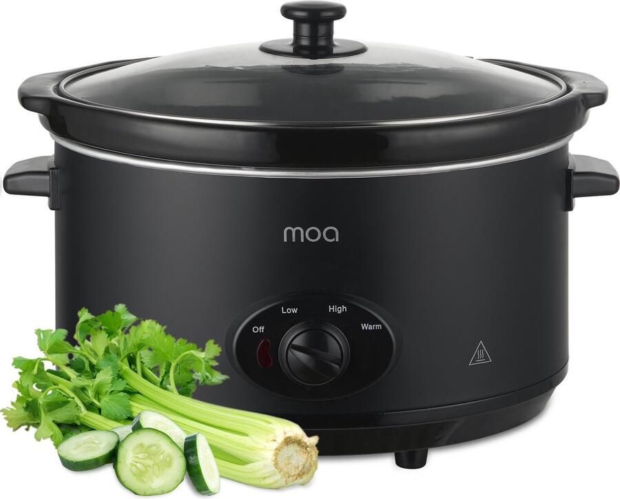 MOA 6 5L Slowcooker met 3 Warmtestanden Ø 24 5cm Keramische Binnenpan Doorzichtige Deksel Vaatwasserbestendig BPA-Vrij Zwart - Foto 2