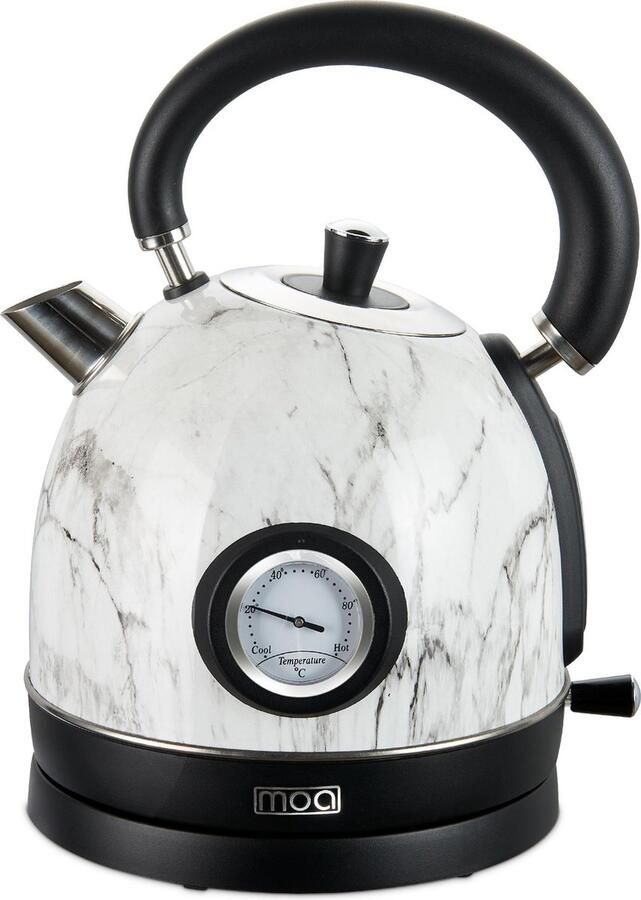 MOA Waterkoker Retro 1 8 Liter Elektrische Waterkoker Anti Calcium Filter BPA-vrij RVS 2200W Moederdag Cadeautje Wit Marmer