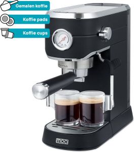 MOA Pistonmachine Espresso & Lungo Koffiecups Gemalen koffie Koffiepads Zilver PM01B