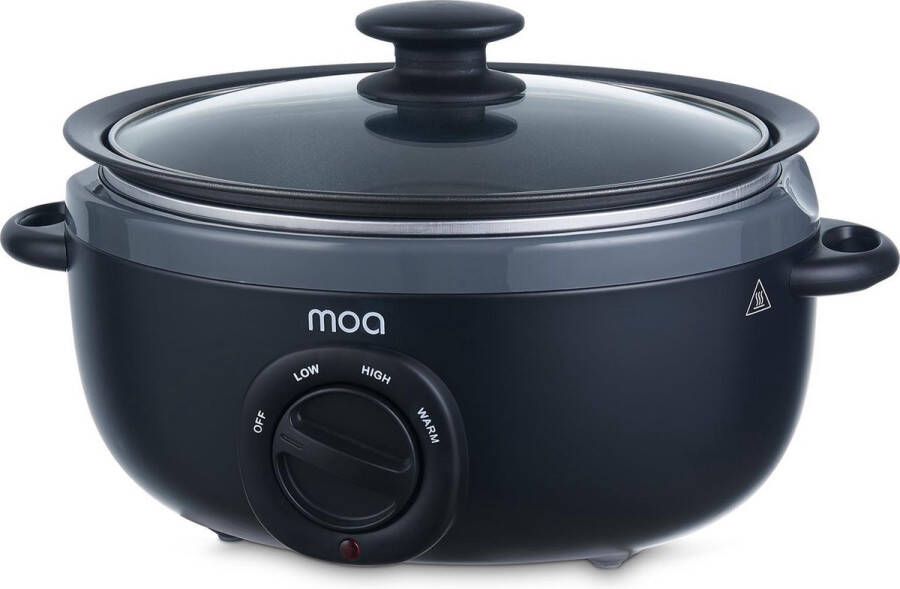 MOA Slowcooker 6 5L Ø 31cm Aluminium Binnenpan Doorzichtige Deksel 3 Warmtestanden Vaatwasserbestendig BPA-Vrij Zwart