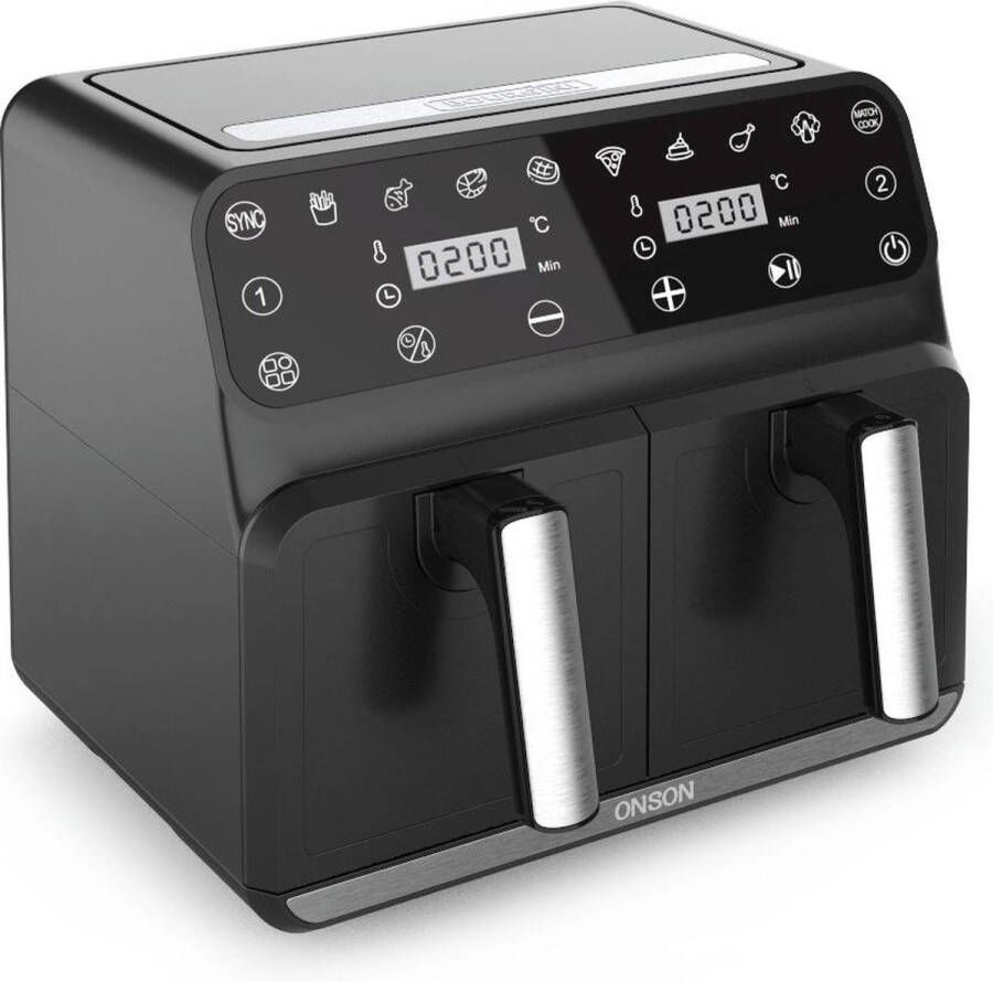 Momentum Online Momentum Dubbele Airfryer Grote Capaciteit Inhoud 8L Multifunctionele friteuse Airfryer Heteluchtfriteuse Temperatuurregeling 220-240V Oven Grill Defrost Function Zwart