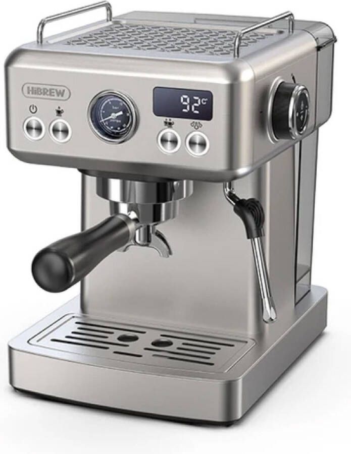 Momentum Online Momentum Hibrew Semi-Automatische Espresso Koffiezetapparaat Pistonmachine Koffiemachine Espressomachine Melkopschuimer 20 Bar Heet Water en Stoom RVS Premium Build 26x23x32cm Chroom Zilver
