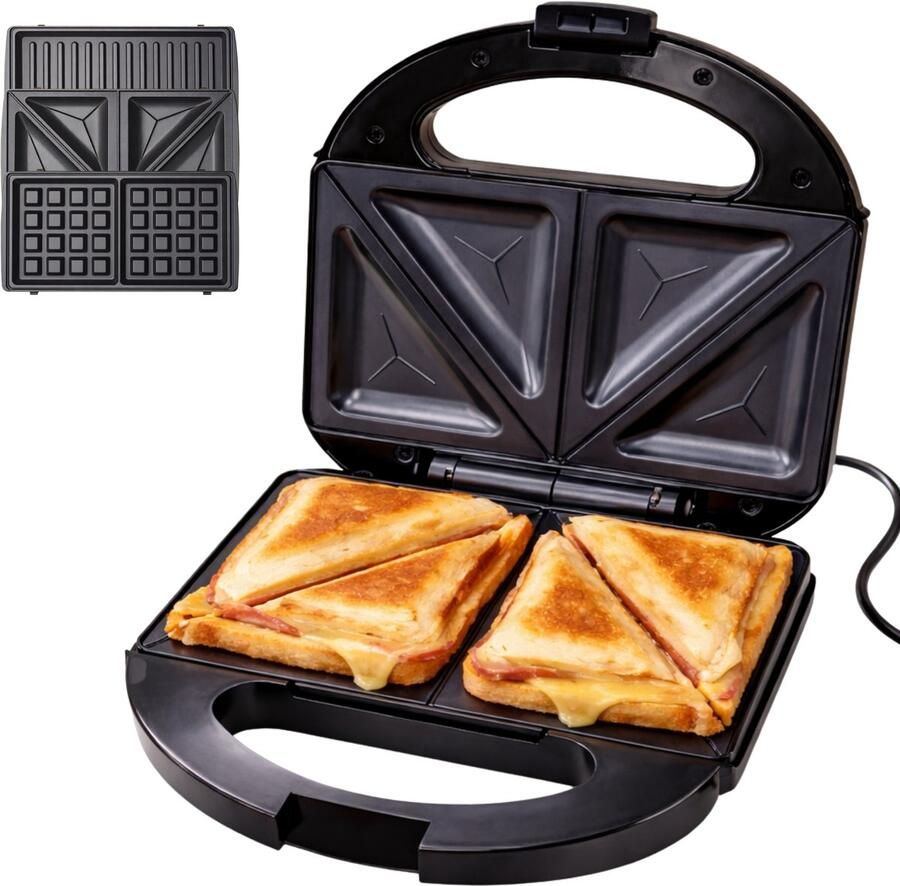 Monii Tosti Apparaat – Inclusief Opzetstukken – PFAS Vrij – Panini Grill – Contactgrill -Grill Ijzer – Tosti Ijzer – 2 Tosti s