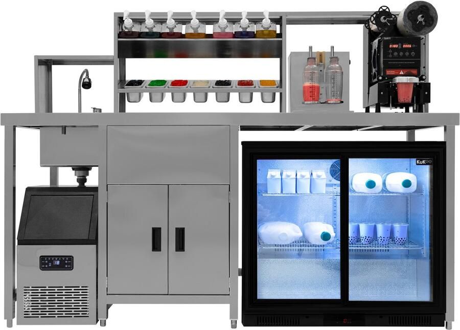 MonsterShop Bubble Tea Werkstation Boba Schuifdeur Koelkast Ijsmaker Shaker Bekersealmachine
