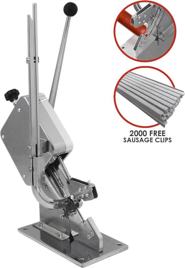 MonsterShop Stalen Worstklem Handmatige Sausage Clipper 2000 Aluminium Clips Duurzaam Staal 10 kg Gewicht 590mm Hoogte 185mm Breedte 360mm Lengte