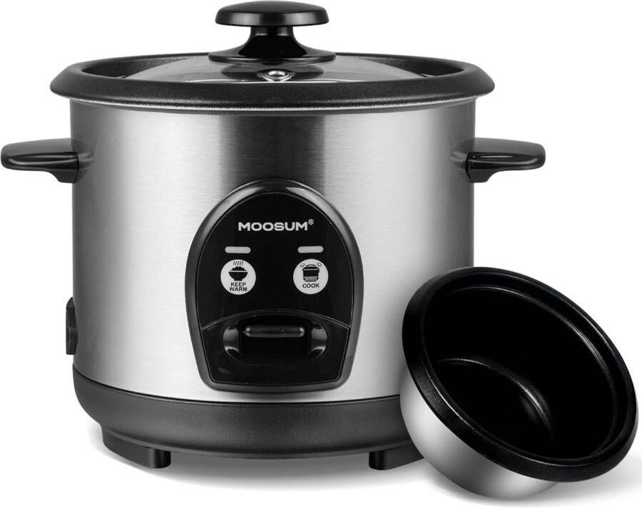 MOOSUM Elektrische Rijstkoker – Perfect voor Sushi Jasmijnrijst & Meer 3 Kopjes Ongekookt 6 Kopjes Gekookt One-Touch Bediening Stoomfunctie & Warmhoudmodus RVS Behuizing Snel & Handig