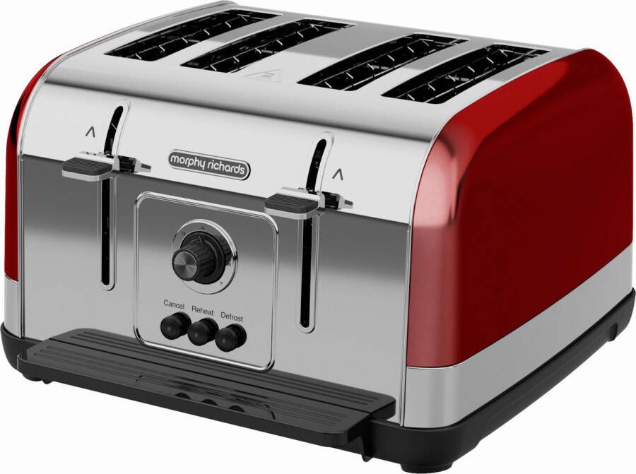 Morphy Richards 240133 Broodrooster 4 Sneden 1800 Watt Rood Ontdooifunctie Opwarmfunctie Retro look