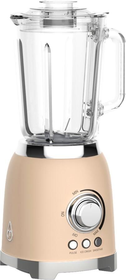 Motivai Blender – 800W Krachtige Smoothie & Soepmaker – 1.5L – BPA-vrij & PHAS-vrij – Stil & Veilig in Gebruik – RVS Messen & Dubbelwandig Retro Design – Matte Beige