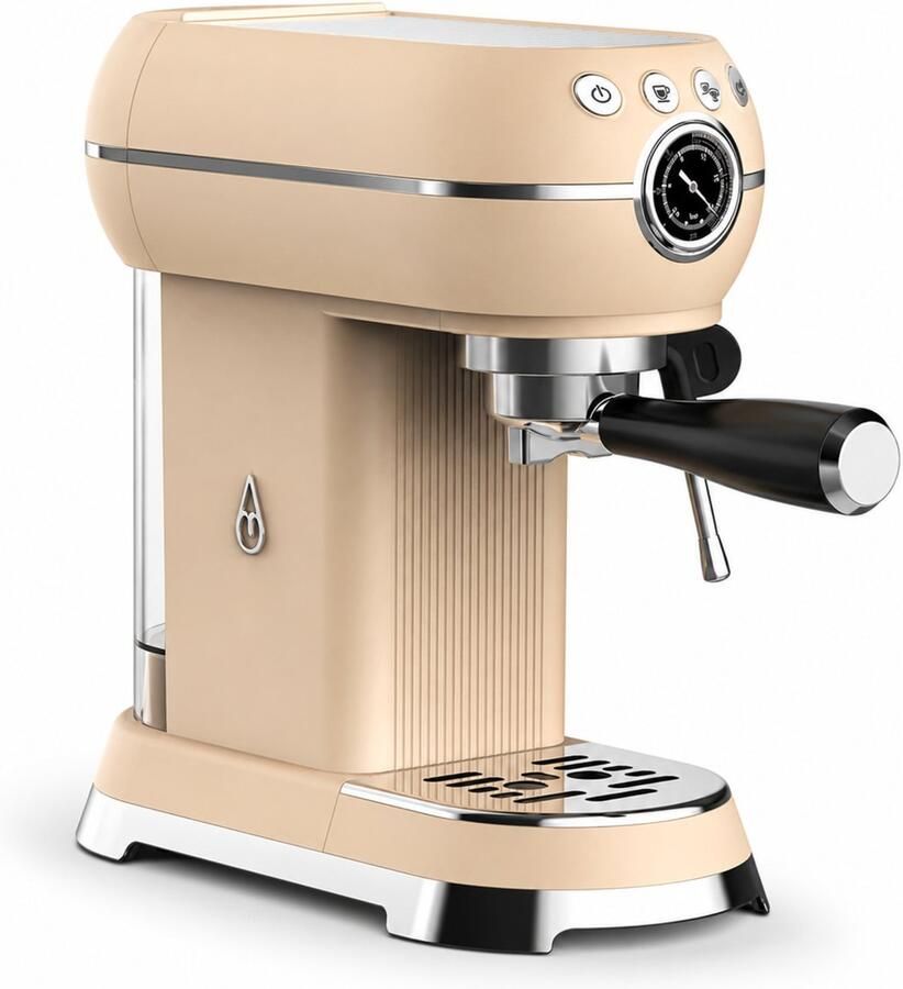 Motivai Espressomachine met Melkopschuimer BPA-vrij & PFAS-vrij 1350W Pistonmachine met Manometer 800ml Waterreservoir Cappuccino & Latte Maker Matte Beige